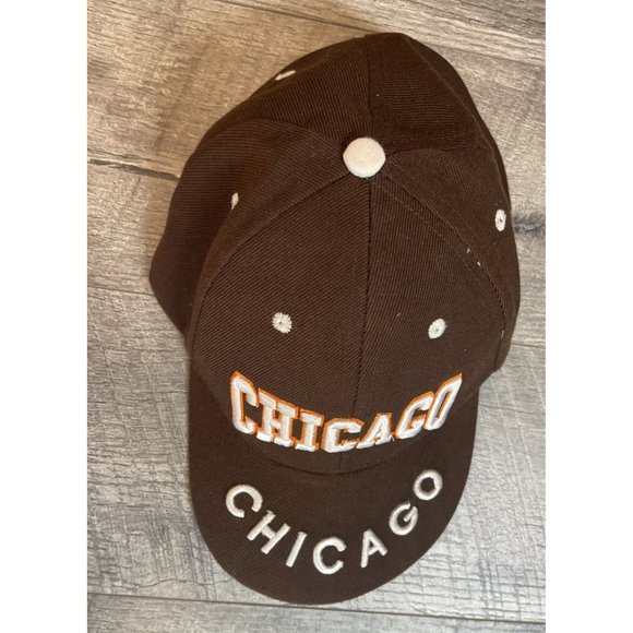Chicago Hat Brown Baseball Cap Mens Logo Embroidered Adjustable Acrylic Vintage - Picture 5 of 8